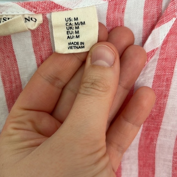 Christian Siriano Red and White Short Sleeve 100% Linen Top size M - Picture 3 of 6